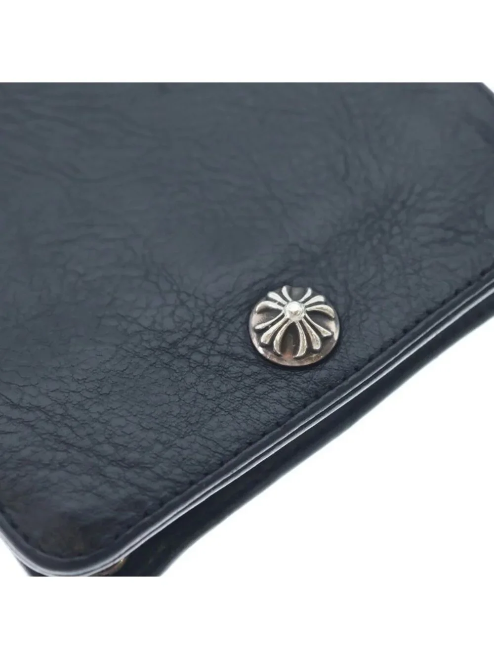 Chrome Hearts 1 Snap Cross Ball Button Leather Wallet Black